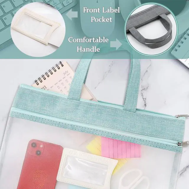 Alt view image 4 of 7 - 4 Pack Student Book Pouches, A4 Mesh Zipper Bag with Handle, File Document Puzzle Bag with Name Card Pocket for Organizing Storage Board Games, School Office Appliances, Convenient to Carry