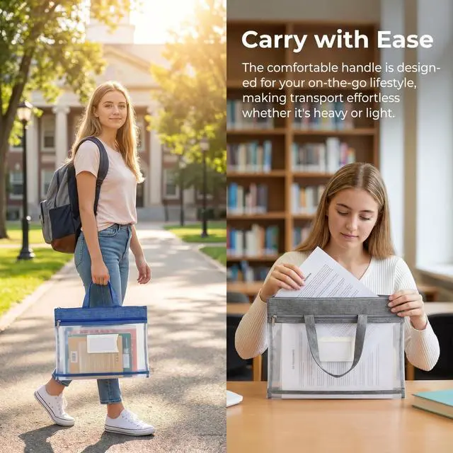 Alt view image 5 of 7 - 4 Pack Student Book Pouches, A4 Mesh Zipper Bag with Handle, File Document Puzzle Bag with Name Card Pocket for Organizing Storage Board Games, School Office Appliances, Convenient to Carry