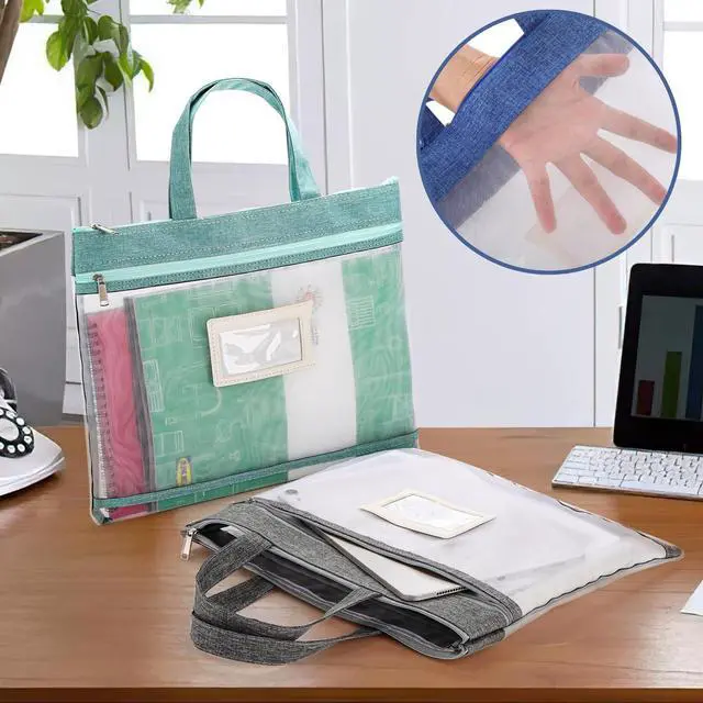 Alt view image 6 of 7 - 4 Pack Student Book Pouches, A4 Mesh Zipper Bag with Handle, File Document Puzzle Bag with Name Card Pocket for Organizing Storage Board Games, School Office Appliances, Convenient to Carry