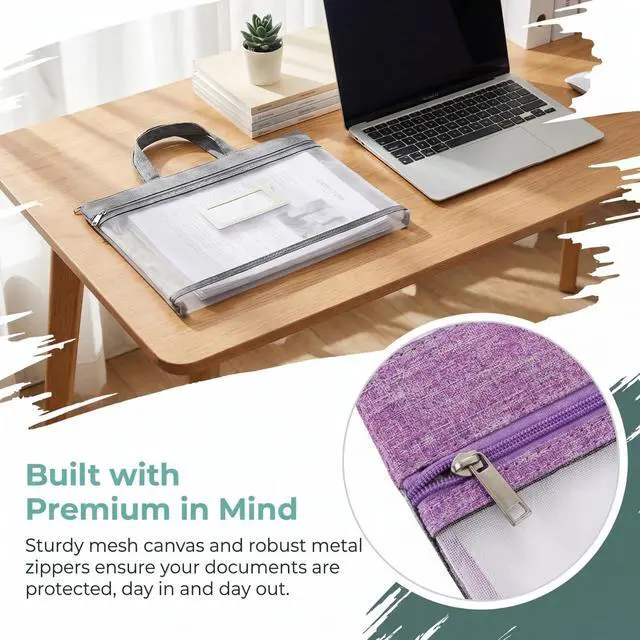 Alt view image 7 of 7 - 4 Pack Student Book Pouches, A4 Mesh Zipper Bag with Handle, File Document Puzzle Bag with Name Card Pocket for Organizing Storage Board Games, School Office Appliances, Convenient to Carry