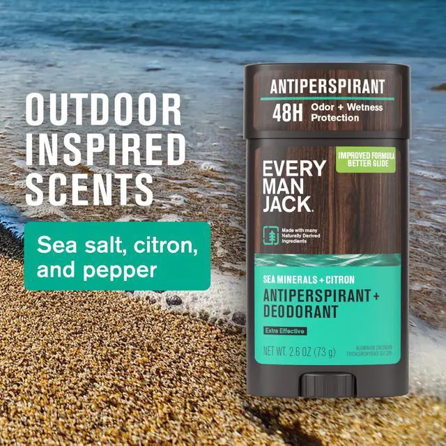 Alt view image 3 of 7 - Mens Sea Minerals + Citron Antiperspirant Deodorant New & Improved Formula 48-Hour Odor & Sweat Defense 2.6 oz (2 Pack)