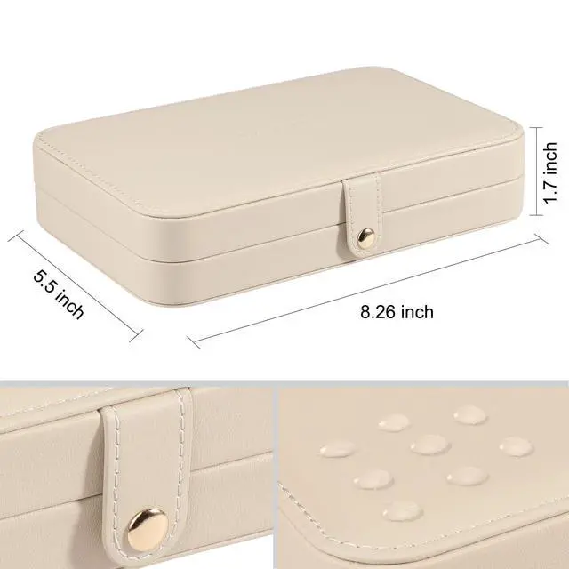 Alt view image 6 of 7 - Small Jewelry Box for Women Girls, PU Leather Travel Jewelry Case, Portable Jewelry Organizer Storage Holder Display for Ring Earrings Necklace Bracelet Brooch Men Kids Gift, Apricot