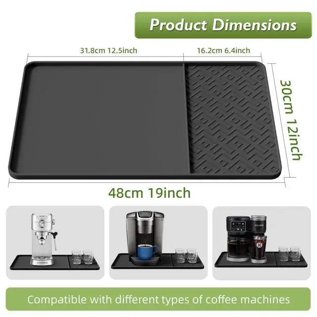 Alt view image 2 of 7 - Silicone Coffee Mat with Raised Edges 19" x 12" Waterproof Countertop Mat, Coffee Maker Pad, Espresso Machine Mat, Heat Resistant Dish Drying Mat
