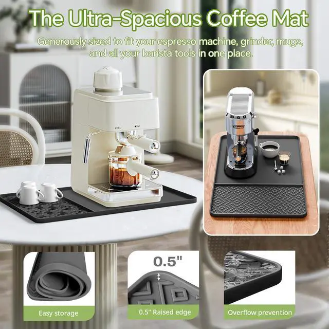 Alt view image 3 of 7 - Silicone Coffee Mat with Raised Edges 19" x 12" Waterproof Countertop Mat, Coffee Maker Pad, Espresso Machine Mat, Heat Resistant Dish Drying Mat
