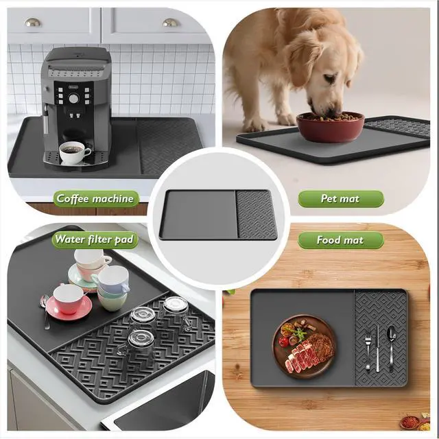 Alt view image 6 of 7 - Silicone Coffee Mat with Raised Edges 19" x 12" Waterproof Countertop Mat, Coffee Maker Pad, Espresso Machine Mat, Heat Resistant Dish Drying Mat