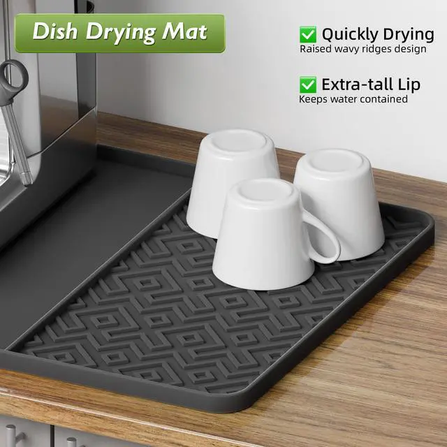 Alt view image 7 of 7 - Silicone Coffee Mat with Raised Edges 19" x 12" Waterproof Countertop Mat, Coffee Maker Pad, Espresso Machine Mat, Heat Resistant Dish Drying Mat