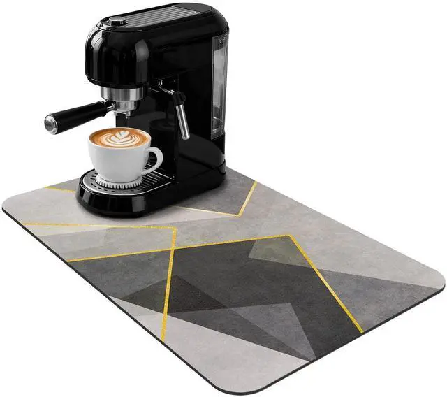 Main image of 60x40 cm, Gray Geometric Kitchen Coffee Mat, Absorbent Hide Stain Rubber Backed Dish Drying Mat for Kitchen Counter, Mat for Countertops,Under Coffee Bar Maker Machine Pot Espresso Staion