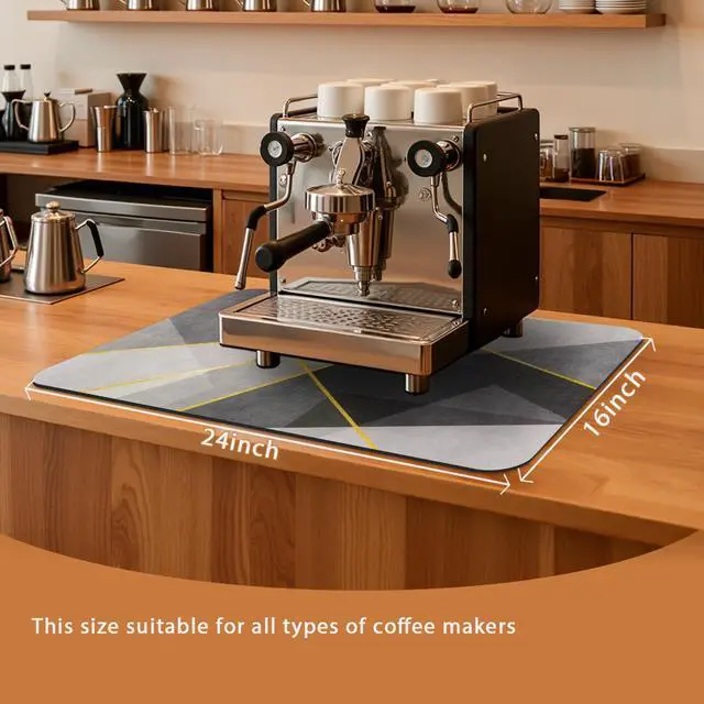 Alt view image 2 of 7 - 60x40 cm, Gray Geometric Kitchen Coffee Mat, Absorbent Hide Stain Rubber Backed Dish Drying Mat for Kitchen Counter, Mat for Countertops,Under Coffee Bar Maker Machine Pot Espresso Staion