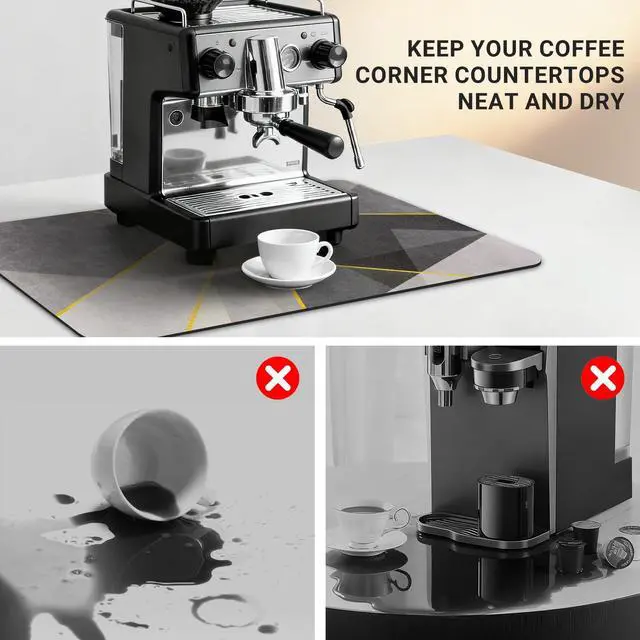 Alt view image 5 of 7 - 60x40 cm, Gray Geometric Kitchen Coffee Mat, Absorbent Hide Stain Rubber Backed Dish Drying Mat for Kitchen Counter, Mat for Countertops,Under Coffee Bar Maker Machine Pot Espresso Staion