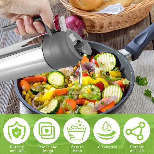 Alt view image 2 of 7 - 2 in 1 Oil Dispenser and Oil Sprayer, 304 Stainless Steel Oil Dispenser Bottle, 500ml Oil Sprayer for Cooking, Refillable Food-grade Oil Mister for Air Fryer, Salad, Frying, BBQ, Home Kitchen Gadget
