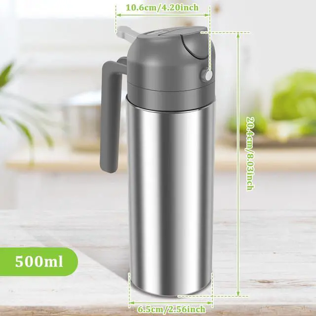 Alt view image 3 of 7 - 2 in 1 Oil Dispenser and Oil Sprayer, 304 Stainless Steel Oil Dispenser Bottle, 500ml Oil Sprayer for Cooking, Refillable Food-grade Oil Mister for Air Fryer, Salad, Frying, BBQ, Home Kitchen Gadget