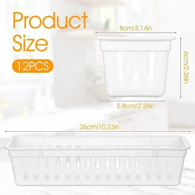 Alt view image 2 of 7 - 12 Pack Slim Plastic Storage Baskets Tray for Organizing 10.23 X 2.36 X2.28 Inch Stackable Small Narrow Storage Bins White Pencil Organizer Basket for Classroom Office Desk Garage Cabinet Containers