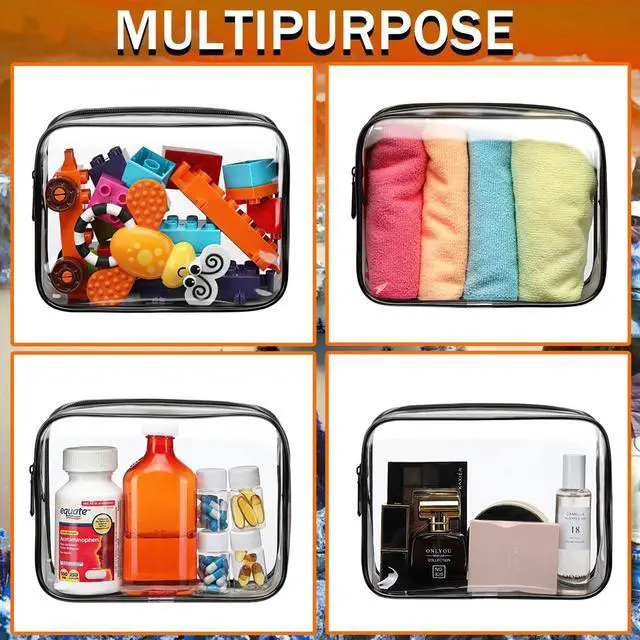 Alt view image 4 of 7 - 6 Pieces Clear Cosmetics Bag Bulk, TSA Approved Toiletry Bag for Travel, Zippered Clear Pouch Cosmetic Makeup Bag Waterproof Vinyl Plastic Organizer Case for Vacation Bathroom (Large)
