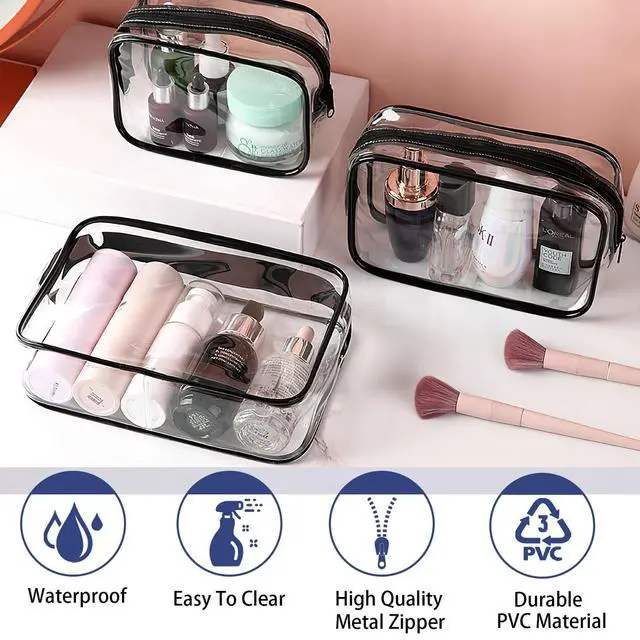 Alt view image 5 of 7 - 6 Pieces Clear Cosmetics Bag Bulk, TSA Approved Toiletry Bag for Travel, Zippered Clear Pouch Cosmetic Makeup Bag Waterproof Vinyl Plastic Organizer Case for Vacation Bathroom (Large)