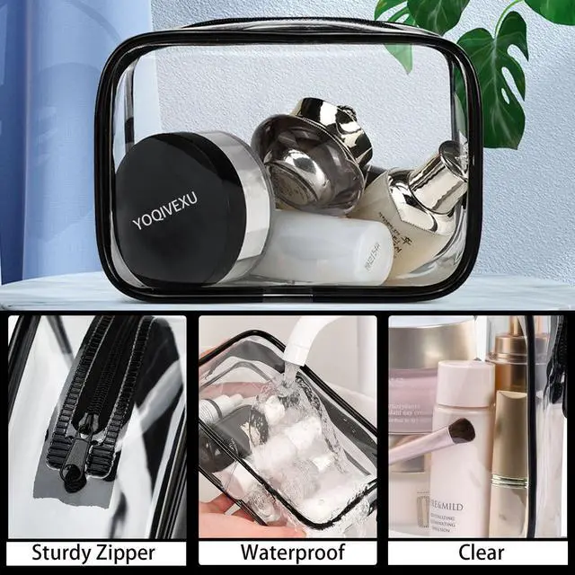 Alt view image 3 of 7 - 6 Pieces Clear Cosmetics Bag Bulk, TSA Approved Toiletry Bag for Travel, Zippered Clear Pouch Cosmetic Makeup Bag Waterproof Vinyl Plastic Organizer Case for Vacation Bathroom (Large)