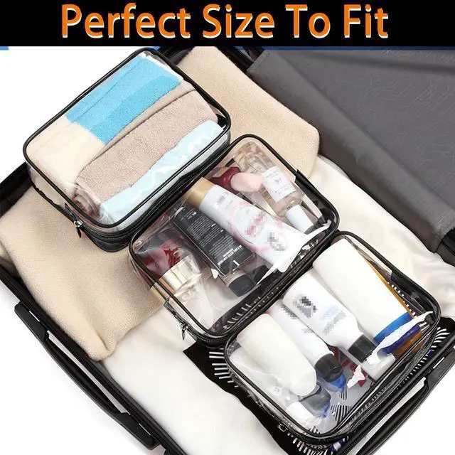 Alt view image 7 of 7 - 6 Pieces Clear Cosmetics Bag Bulk, TSA Approved Toiletry Bag for Travel, Zippered Clear Pouch Cosmetic Makeup Bag Waterproof Vinyl Plastic Organizer Case for Vacation Bathroom (Large)
