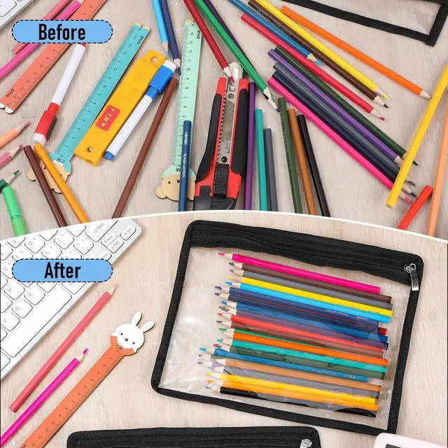 Alt view image 4 of 7 - 8 Pcs Clear Zipper Pouches Pencil Pouches PVC Makeup Pouch Envelopes Folder Storage Multi Purpose Pouch Document File Organization Bags, Office Supplies (Black Edging, 9.8 x 8 Inches)
