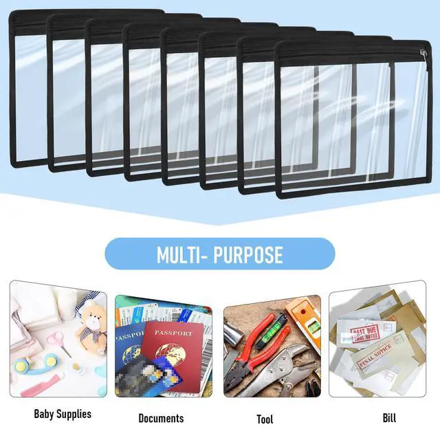 Alt view image 3 of 7 - 8 Pcs Clear Zipper Pouches Pencil Pouches PVC Makeup Pouch Envelopes Folder Storage Multi Purpose Pouch Document File Organization Bags, Office Supplies (Black Edging, 9.8 x 8 Inches)