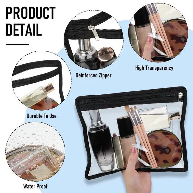 Alt view image 6 of 7 - 8 Pcs Clear Zipper Pouches Pencil Pouches PVC Makeup Pouch Envelopes Folder Storage Multi Purpose Pouch Document File Organization Bags, Office Supplies (Black Edging, 9.8 x 8 Inches)