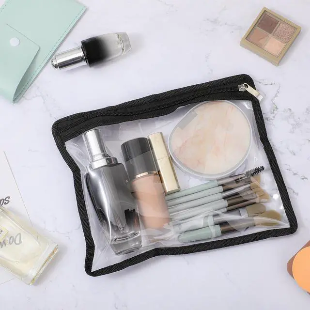 Alt view image 5 of 7 - 8 Pcs Clear Zipper Pouches Pencil Pouches PVC Makeup Pouch Envelopes Folder Storage Multi Purpose Pouch Document File Organization Bags, Office Supplies (Black Edging, 9.8 x 8 Inches)