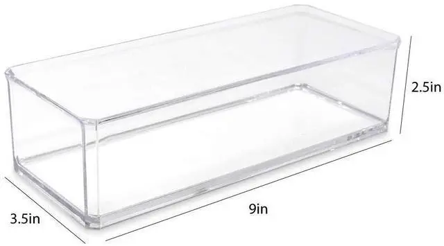Alt view image 2 of 6 - Clear Acrylic Rectangular Stackable Storage Organizer, (9"L x 3.5"W x 2.5"H) Drawer Tray without Lid, Open-Top Organizer, Multi-Functional, Bathroom, Kitchen, Home, Office, Desk, Drawers
