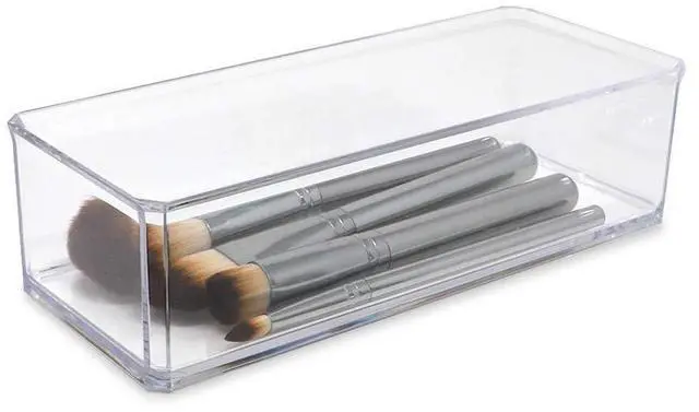Alt view image 5 of 6 - Clear Acrylic Rectangular Stackable Storage Organizer, (9"L x 3.5"W x 2.5"H) Drawer Tray without Lid, Open-Top Organizer, Multi-Functional, Bathroom, Kitchen, Home, Office, Desk, Drawers