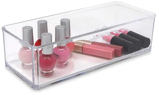 Alt view image 6 of 6 - Clear Acrylic Rectangular Stackable Storage Organizer, (9"L x 3.5"W x 2.5"H) Drawer Tray without Lid, Open-Top Organizer, Multi-Functional, Bathroom, Kitchen, Home, Office, Desk, Drawers