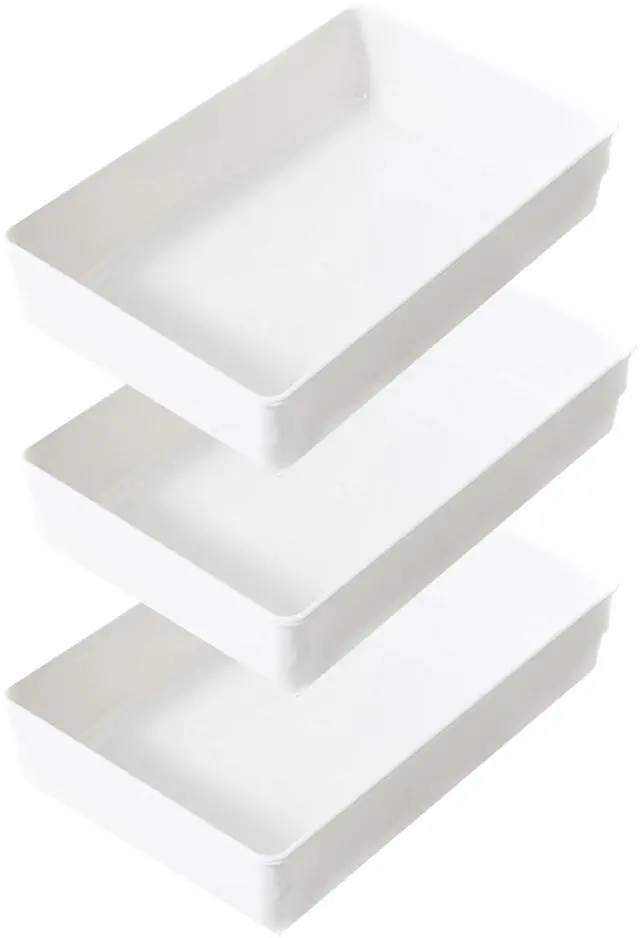 Main image of 3 Pack White Plastic Drawer Organizer Tray Cutlery Utensil Makeups Drawer Organizers 9" X 6"