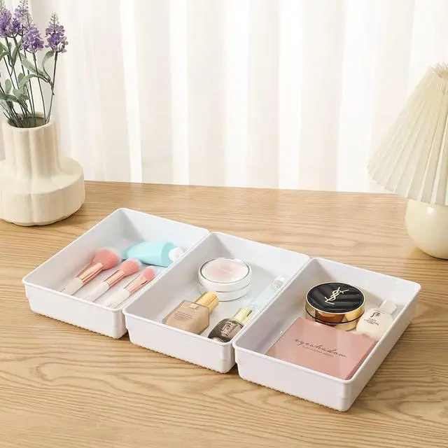 Alt view image 5 of 5 - 3 Pack White Plastic Drawer Organizer Tray Cutlery Utensil Makeups Drawer Organizers 9" X 6"