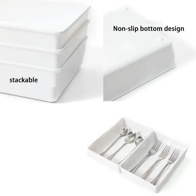 Alt view image 3 of 5 - 3 Pack White Plastic Drawer Organizer Tray Cutlery Utensil Makeups Drawer Organizers 9" X 6"