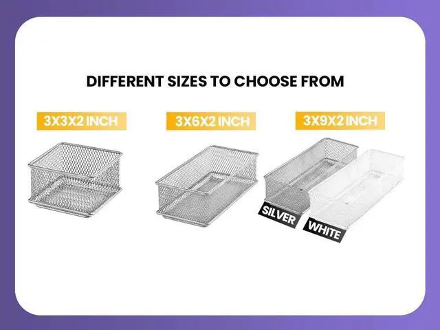 Alt view image 7 of 7 - Silver Mesh Drawer Cabinet and or Shelf Organizer Bins, School Supply Holder Office Desktop Organizer Basket 1591s (1, 6x12x2 Inch)