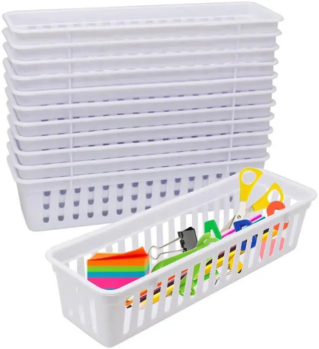 Main image of Classroom Pencil or Rubber Organizer Basket Trays, Office Supply Baskets Organization Trays for Home School Classroom Office 12 Pack (White)