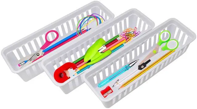 Alt view image 3 of 7 - Classroom Pencil or Rubber Organizer Basket Trays, Office Supply Baskets Organization Trays for Home School Classroom Office 12 Pack (White)