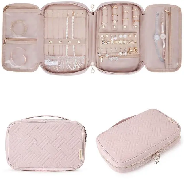 Main image of Jewelry Organizer Case Large Travel Jewelry Storage Bag for Necklace, Earrings, Rings, Bracelet, Soft Pink