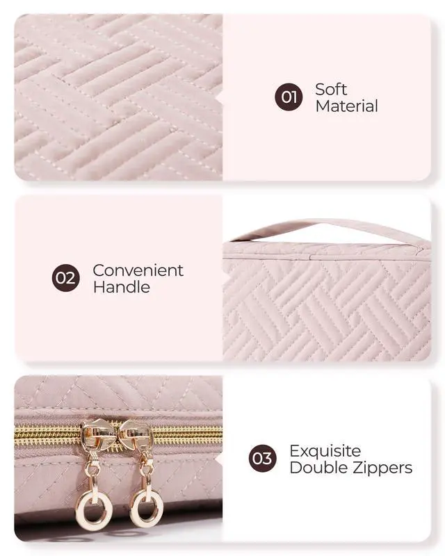 Alt view image 7 of 7 - Jewelry Organizer Case Large Travel Jewelry Storage Bag for Necklace, Earrings, Rings, Bracelet, Soft Pink