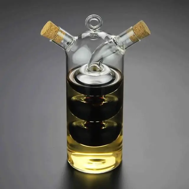 Alt view image 2 of 7 - Olive Oil and Vinegar Dispenser Cruet Bottles, 2 in 1 Transparent Dual Glass for Kitchen Cooking Container