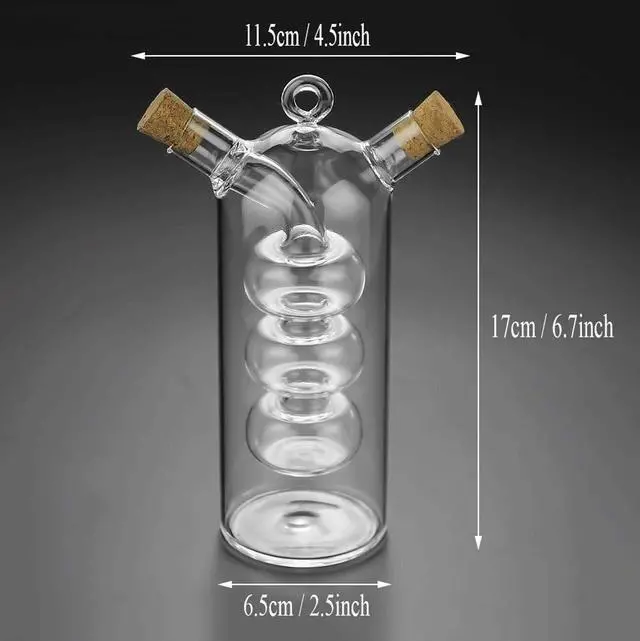 Alt view image 3 of 7 - Olive Oil and Vinegar Dispenser Cruet Bottles, 2 in 1 Transparent Dual Glass for Kitchen Cooking Container