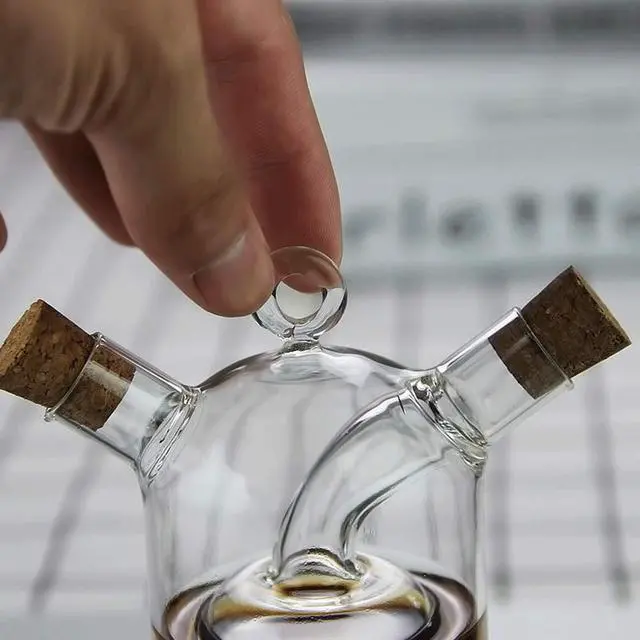 Alt view image 5 of 7 - Olive Oil and Vinegar Dispenser Cruet Bottles, 2 in 1 Transparent Dual Glass for Kitchen Cooking Container