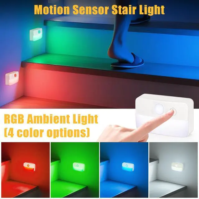 Alt view image 2 of 7 - 3 Pack Motion Sensor Stair Lights for Indoor, Wireless RGB Battery Operated Night Light, Led Stick On Hallway Closet Under Cabinet Step Portable Lamp for Bedroom Kitchen Bathroom
