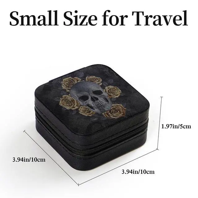 Alt view image 2 of 7 - Gothic Skull with Roses Small Travel Jewelry Case with Mirror