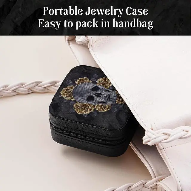Alt view image 5 of 7 - Gothic Skull with Roses Small Travel Jewelry Case with Mirror