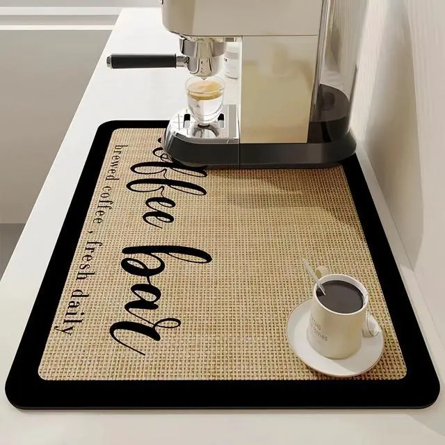 Main image of Coffee Mat 12"x19" Coffee Bar Mat Rubber Backed Bar Accessories Super Absorbent Dish Drying Mats for Kitchen Counter, Fit Under Coffee Maker Espresso Machine Dish Rack (Cream)