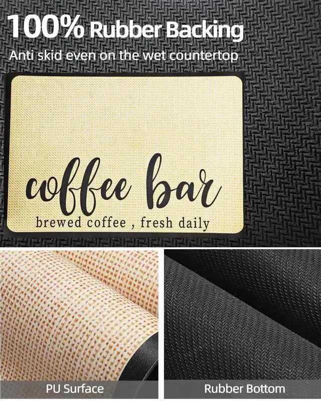Alt view image 4 of 7 - Coffee Mat 12"x19" Coffee Bar Mat Rubber Backed Bar Accessories Super Absorbent Dish Drying Mats for Kitchen Counter, Fit Under Coffee Maker Espresso Machine Dish Rack (Cream)