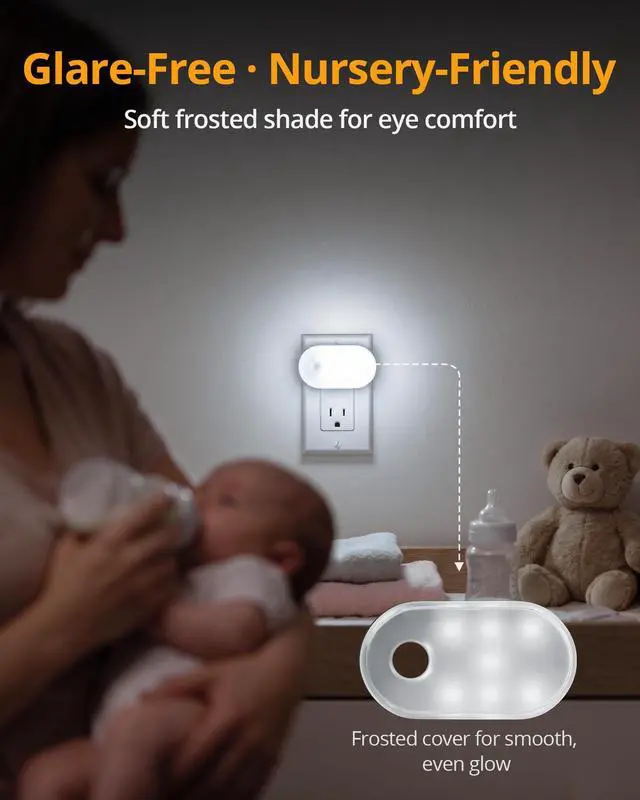 Alt view image 7 of 7 - 120LM Ultra Bright Plug-in Motion Sensor Night Light, Stepless Dimmable LED Nightlight, Always-On and Auto-Off, for Hallway, Stairs, Bathroom, Bedroom, Garage, Cool White (2-Pack)