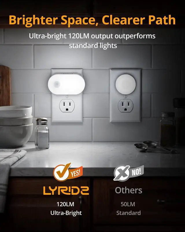 Alt view image 5 of 7 - 120LM Ultra Bright Plug-in Motion Sensor Night Light, Stepless Dimmable LED Nightlight, Always-On and Auto-Off, for Hallway, Stairs, Bathroom, Bedroom, Garage, Cool White (2-Pack)