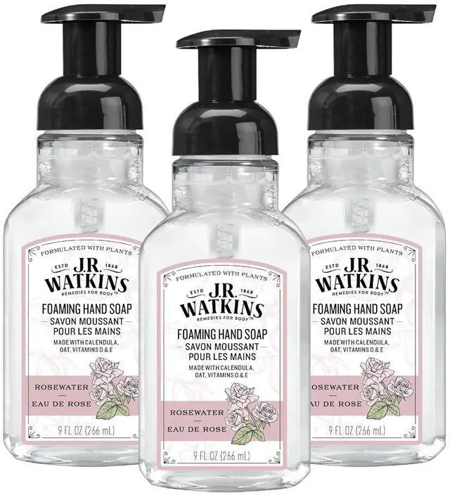 Main image of Foaming Hand Soap with Pump Dispenser, Moisturizing Foam Hand Wash, Alcohol-Free, Cruelty-Free, Rosewater, 9 fl oz, 3 Pack