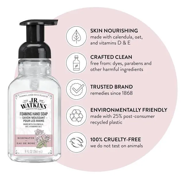 Alt view image 2 of 7 - Foaming Hand Soap with Pump Dispenser, Moisturizing Foam Hand Wash, Alcohol-Free, Cruelty-Free, Rosewater, 9 fl oz, 3 Pack
