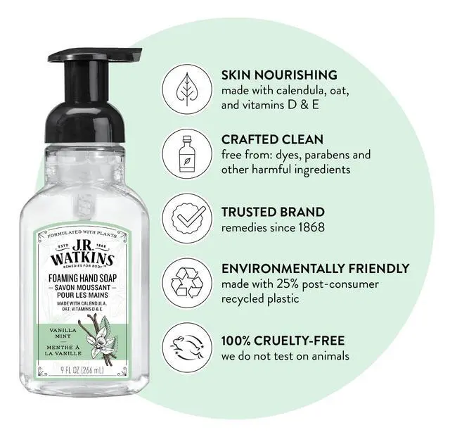 Alt view image 2 of 7 - Foaming Hand Soap Pump with Dispenser, Moisturizing Hand Soap Foam, Alcohol-Free and Cruelty-Free, Use for Kitchen or Bathroom, Menthe a la Vanille/Vanilla Mint Scent, 9 fl oz, 3 Pack