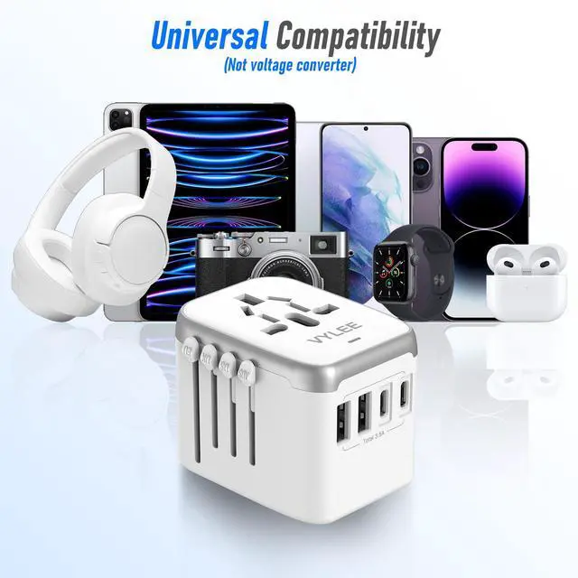 Alt view image 5 of 7 - Universal International Power Travel Plug Adapter, 5 in 1 European Travel Plug Adapter W/ 3.5A 2xUSB-A and 2xUSB C Wall Charger and Worldwide AC Outlet for Europe USA UK AUS Asia (White Grey)