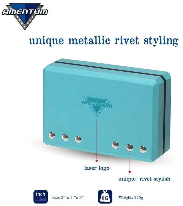 Alt view image 4 of 6 - Yoga Block 9x6x3 Stand Out With Style Premium Yoga Block Featuring Bold Metallic Rivets. High-Density/Non-Toxic EVA Foam, Non-Slip Surface,Lightweight Exercise Support for Yoga